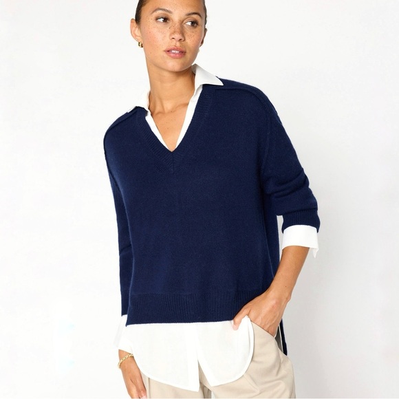 Brochu Walker Looker Layered V Neck Sweater Cashmere Wool - Picture 1 of 16